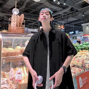 2023夏季设计感小众衬衫短袖衬衣日系不规则衬衣外套 W3361-P32图片