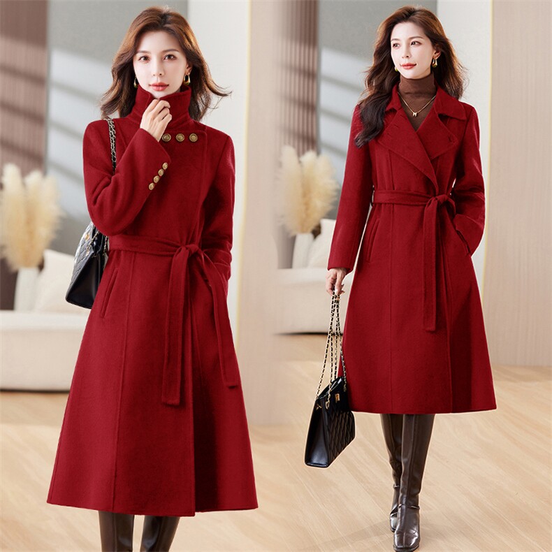现货新款御姐定制修身气质显高显瘦双面羊毛呢大衣，女装双面呢大衣，丝露怡语
