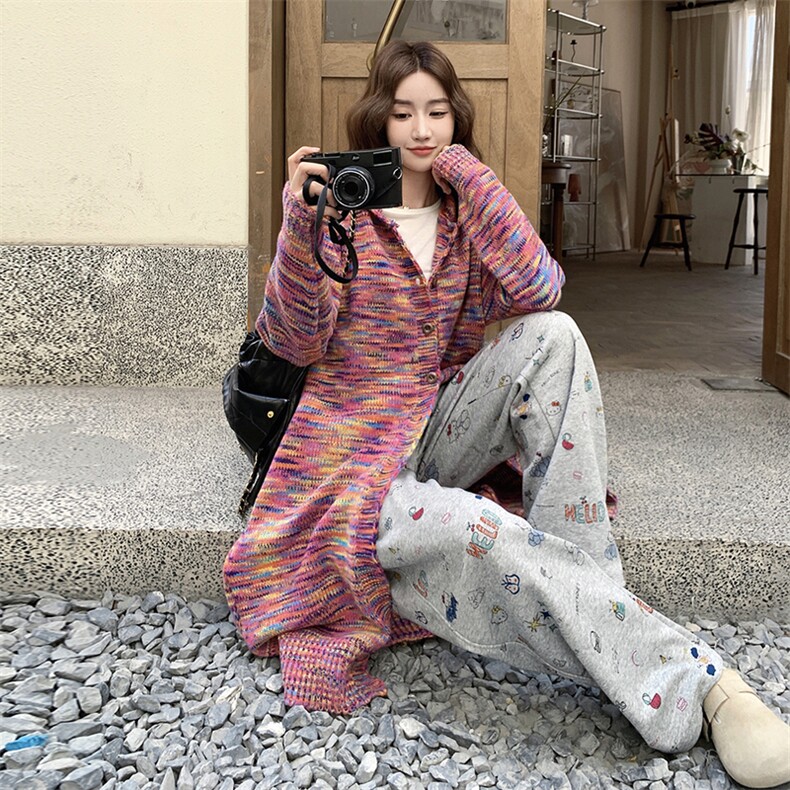 甜美粉色连帽针织上衣碎花休闲裤套装女春秋ootd减龄两件套巨好看,女装套装/套裙,2C087