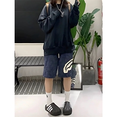 网图有货美式复古贴布鲨鱼嘴运动短裤男宽松五分裤女A685-P35，男装牛仔裤，星座1505