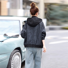 时尚休闲外套女春秋2025新款宽松大码小个子洋气流行连帽夹克上衣，女装短外套，梦芯尔