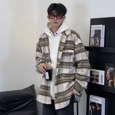 429-P65日系小香风毛呢格子外套男士秋季复古翻领呢子保暖，男装棉衣，电商B323A