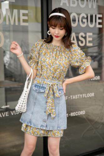 【夏季新款】碎花连衣裙牛仔半裙两件套，女装连衣裙，笑思源