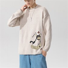 2023秋冬新款无影墙猫戏蝶印花大码男已注册毛衣针织衫MY26-P45，男装针织衫/毛衣，电商A082