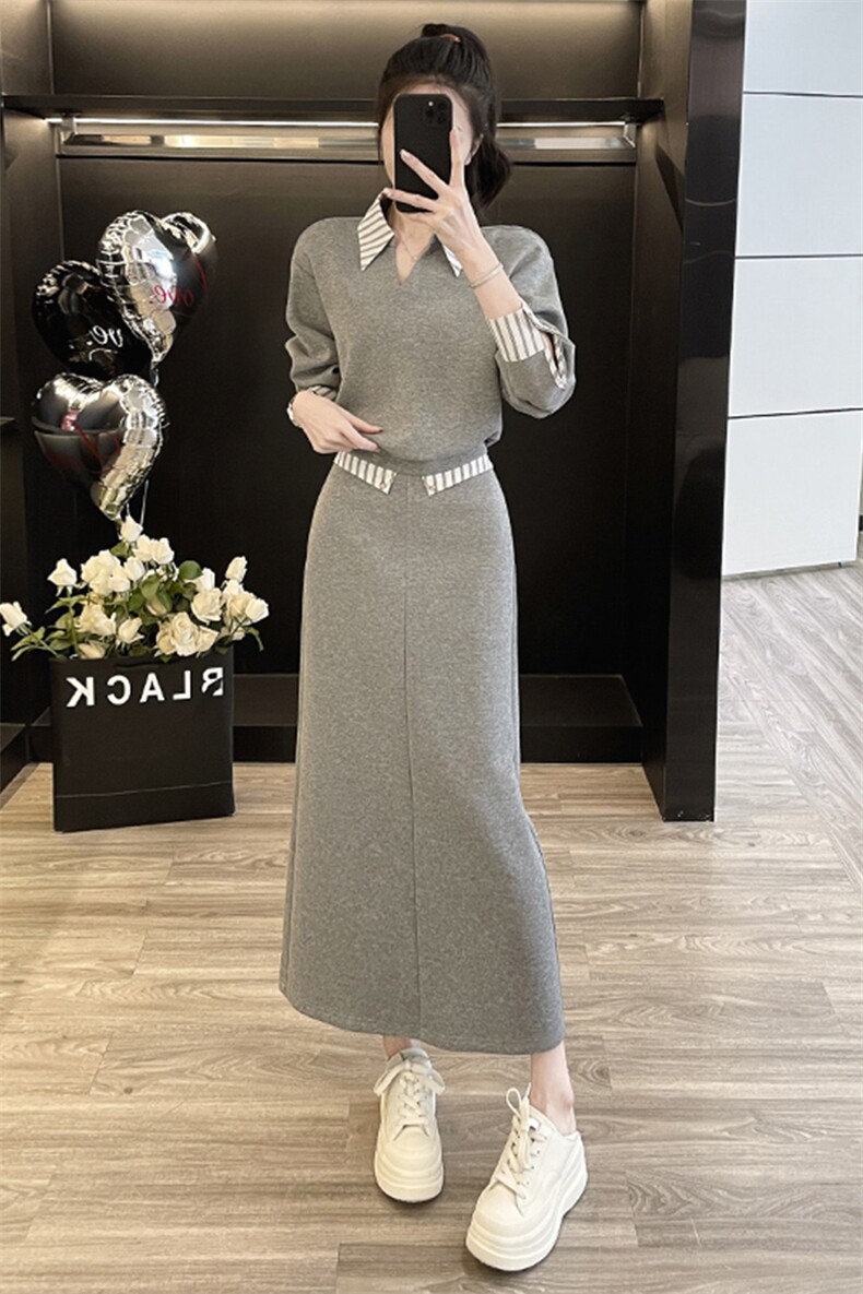 法式复古森系上衣时尚直筒半身裙套装,女装套装/套裙,江南