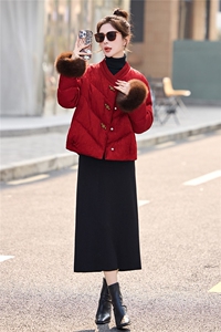 2025年冬季新中式羽绒真狐狸毛短款羽绒服图片