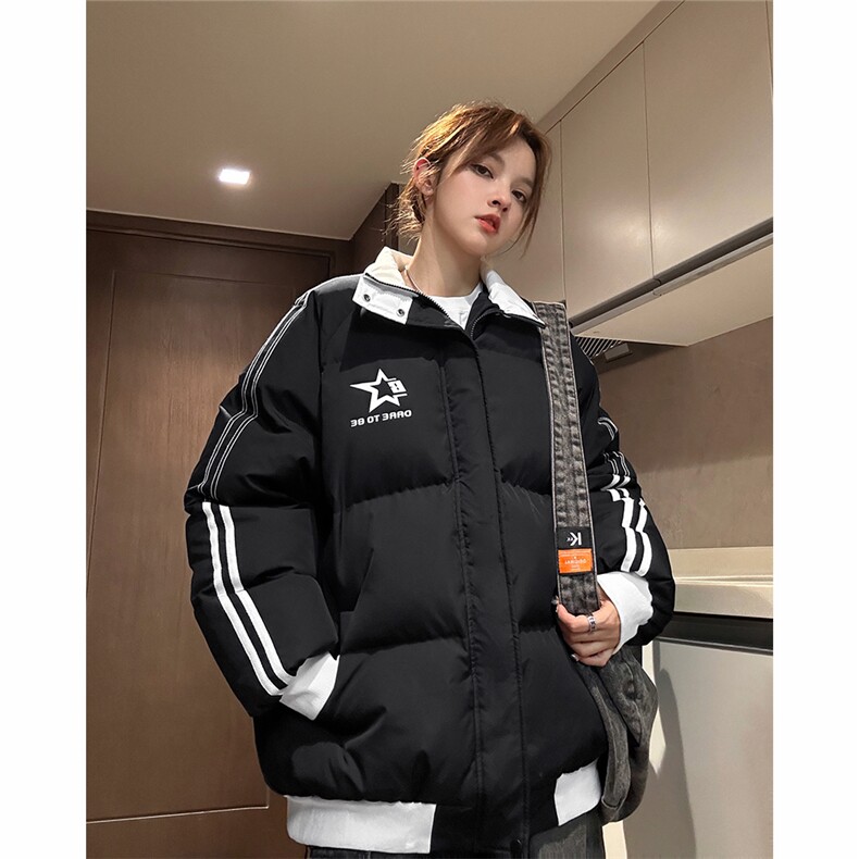 EQ350 撞色织带印花面包服男女情侣装加厚棉衣外套2024新款图片