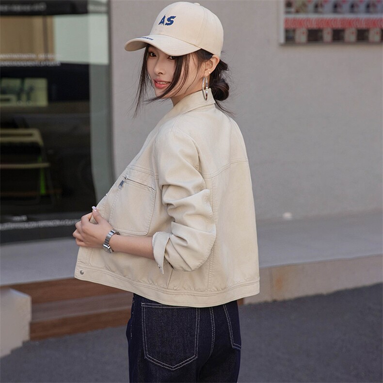 短款皮衣外套女2025新款春秋时尚高级感休闲洋气显瘦百搭夹克上衣,女装皮衣,江南女神