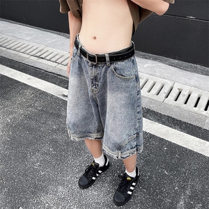 美式反穿设计感牛仔短裤男夏季街头宽松小众直筒中裤潮67111-P45图片