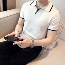 2024夏季新款修身翻领纯色针织衫毛衣打底POLO衫男M23-p45，男装针织衫/毛衣，电商D303