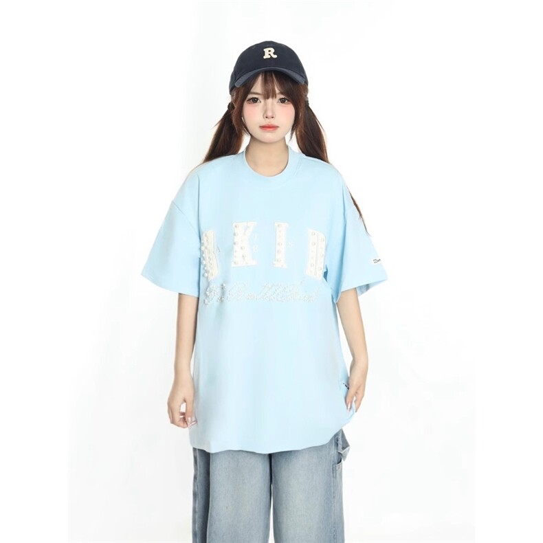 短袖T恤男女夏季潮牌美式复古钉珠高街上衣DTA215-P48图片