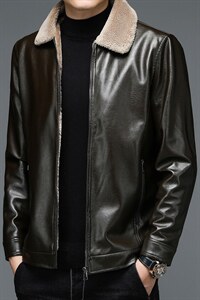 B-N218男士2023年秋季新款长袖加绒翻领PU皮夹克男士外套P70,男装皮衣,电商B360