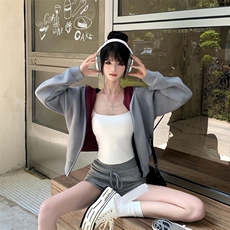 抖音得物高品质秋冬美式高街重磅结构双层双面连帽卫衣外套XS107，女装短外套，电商A486-1