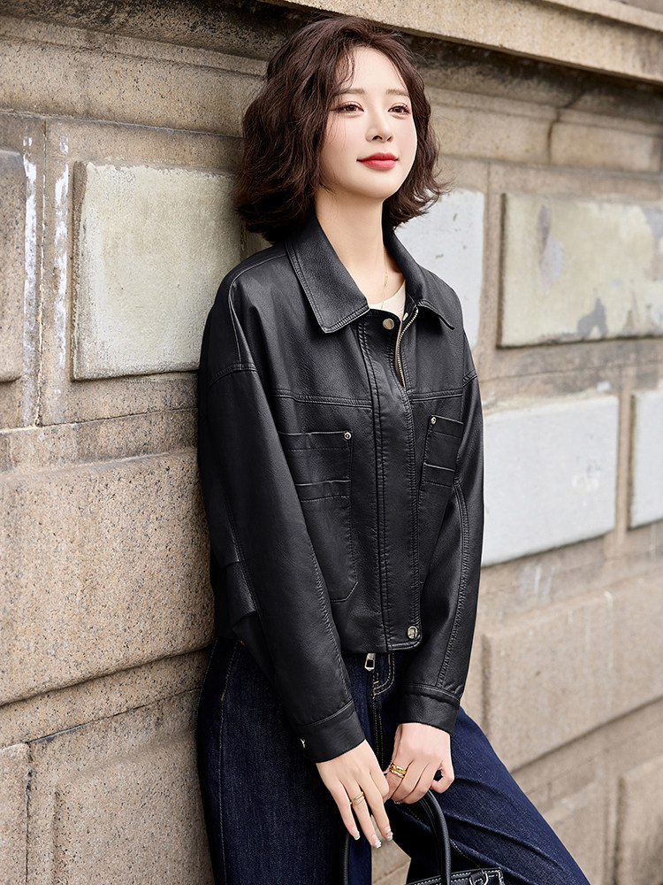 海宁皮衣女真皮短款2025春新款爆款时尚气质绵羊皮女士皮夹克外套,女装皮衣,臻衣坊