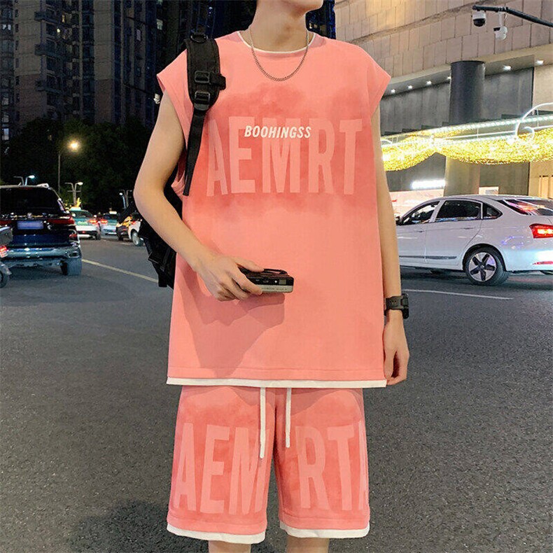 2025夏季新款港风外景大码菠萝格短袖套装M-5XHQ24469-P60，男装休闲套装，电商A022