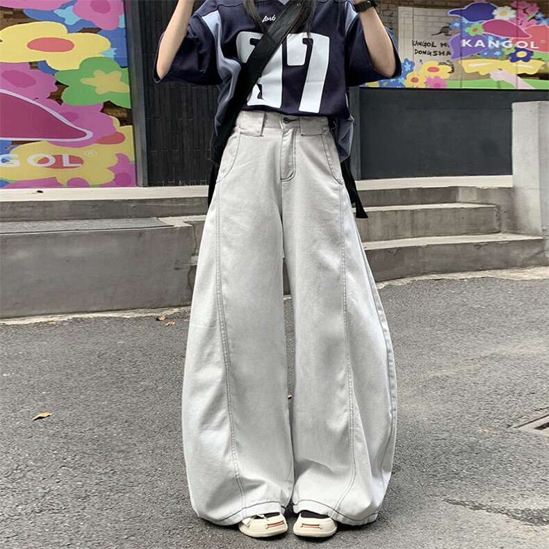 牛仔裤男女夏季2026新款美式水洗复古蓝阔腿弯刀长裤YD9006-P60,男装牛仔裤,星座509