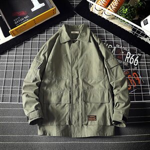 2021春秋季新款日系网格工装大码男休闲翻领夹克外套J966-P80图片