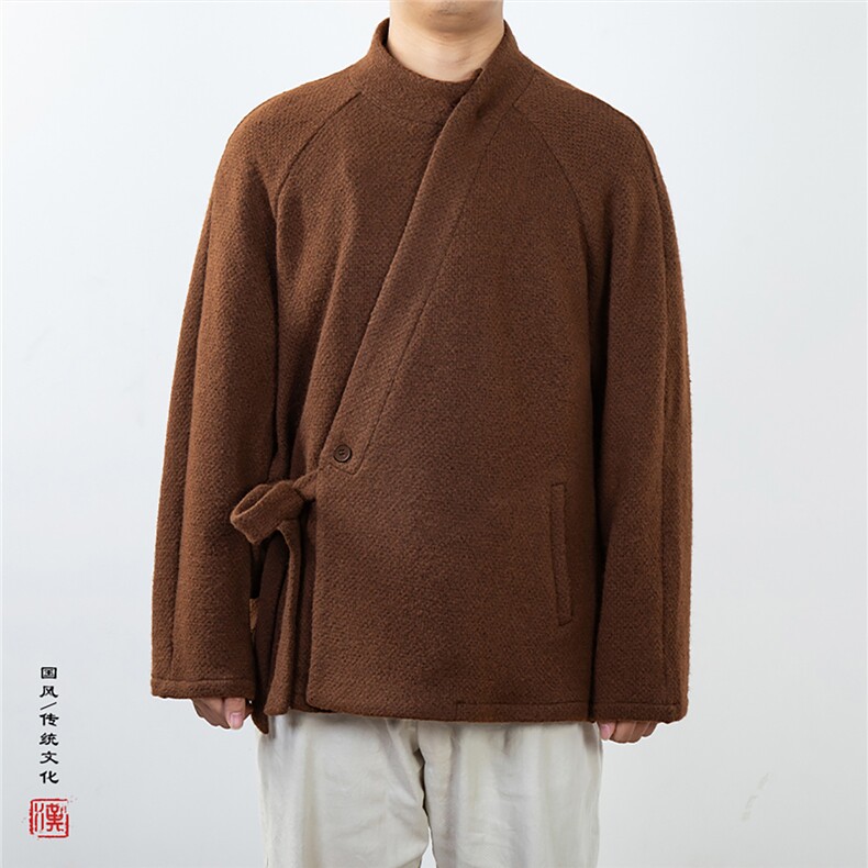 冬装新款风男装改良斜襟汉服外套HW206P140，男装民族服装，钱塘802