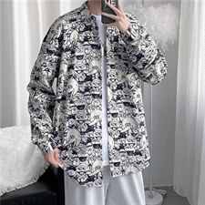 长袖印花衬衫男港风日系外套高质量C8027P35图片