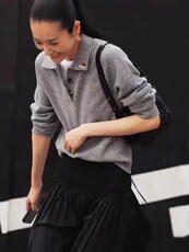时尚女士秋冬羊毛衫Polo领简约休闲百搭显瘦长袖毛衣，女装羊毛衫，尚可儿羊绒