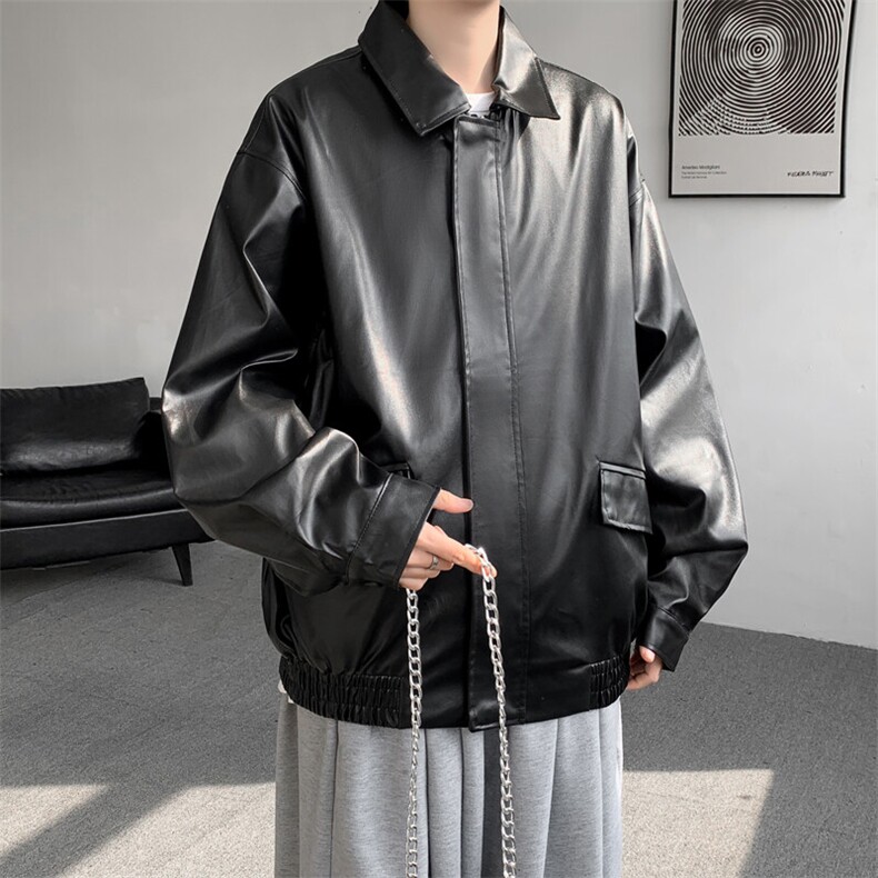 美式皮衣外套男痞帅春季新款高级感潮宽松翻领机车夹克JK505-P63，男装皮衣，星座308B-1