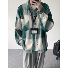 衬衫男春季新款港风宽松大码磨毛格子长袖衬衣CS6636-特P29，男装衬衫，星座214-3