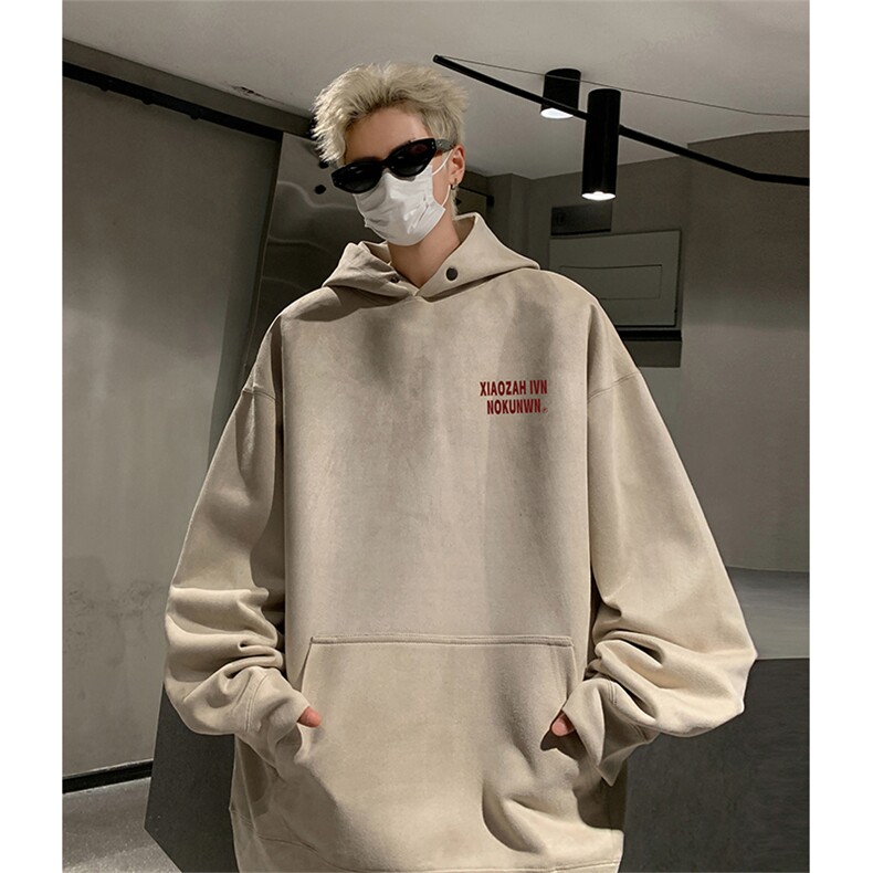 抖音得物供货提供视频秋冬重磅美式麂皮绒连帽卫衣JLM29,男装卫衣,电商A486