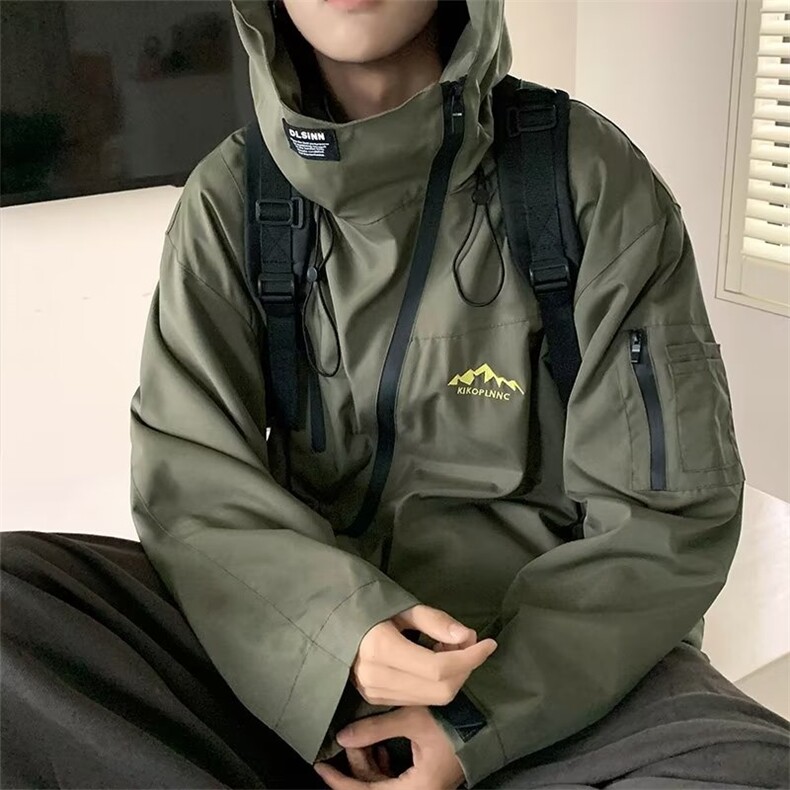 冲锋衣男春秋ins潮宽松连帽外套户外运动工装登山服夹克W4420-P60图片
