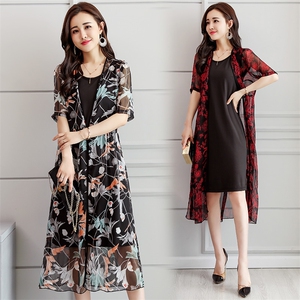 时尚印花开衫防晒衣披风 轻薄透气显瘦长款外套,女装防晒衣,三木叶子