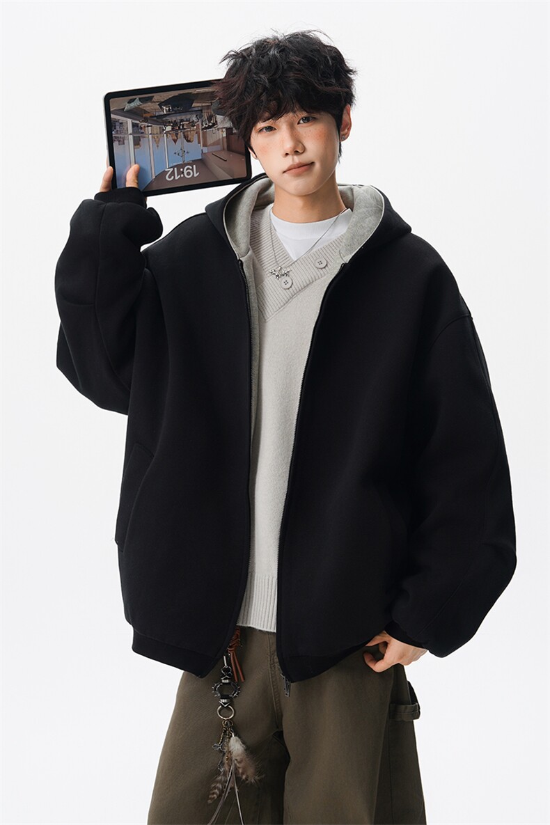 8XL-M500克潮牌百搭卫衣男美式情侣连帽撞色休闲廓形外套WY33P68,女装短外套,电商D206-1