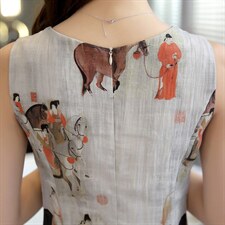 矮小个子复古水墨印花连衣裙女中国风145显瘦2024夏小清新背心裙，女装连衣裙，寒都衣屋