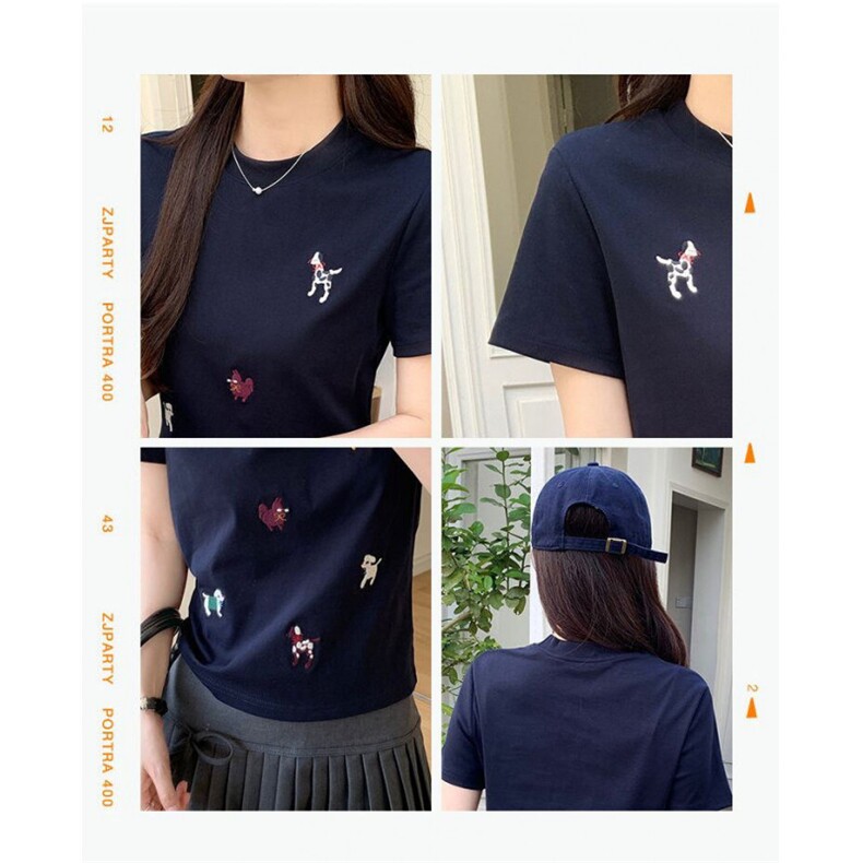 H0626-P35短袖t恤女夏2026新款刺绣短款修身正肩圆领韩版上衣,女装T恤,星座617A-2
