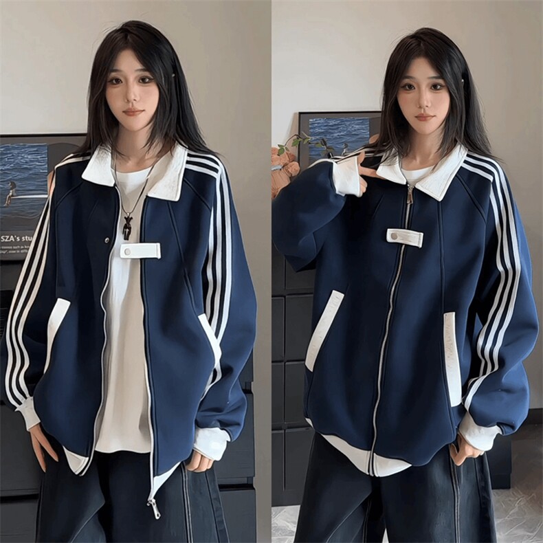 抖音得物高品质26春装美式高街结构拼接织带翻领卫衣夹克外套W113，男装夹克，电商A486