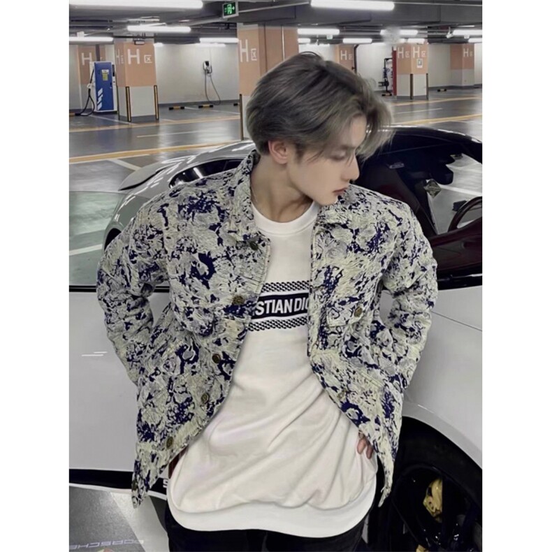 jk098P80男士外套春秋季花夹克男女同款宽松百搭情侣提图片