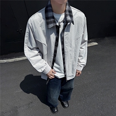 秋冬夹克男假两件工装外套青少年格子拼色上衣，男装夹克，星座1206（原A206）