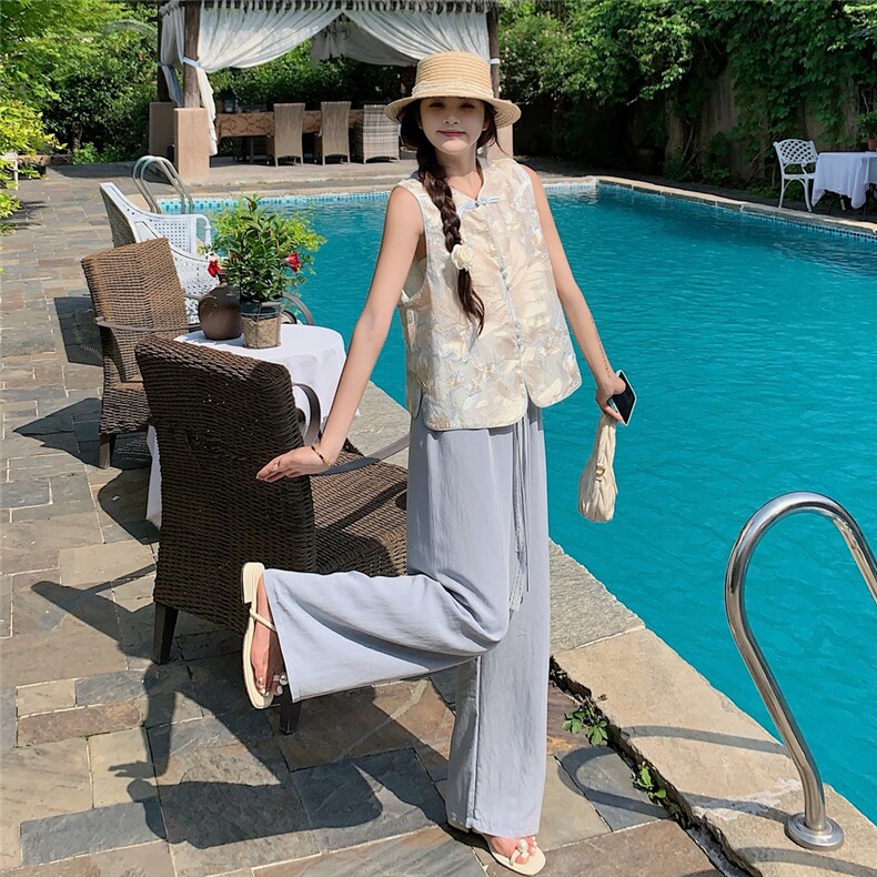 新中式国风马甲休闲裤套装女夏2025新款巨好看甜美两件套夏日漂亮,女装套装/套裙,2D148