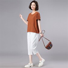 妈妈短袖T恤纯棉女大码薄2025中老年洋气夏季宽松遮肚子上衣显瘦，女装套装/套裙，奕阳依阁