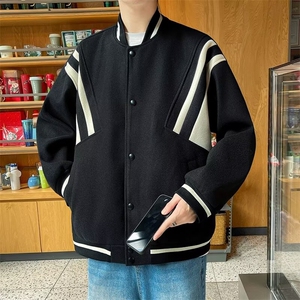 F621P60男士春秋季男生美式复古衣服宽松棒球服呢子外套2图片