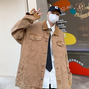 2024美式复古牛仔外套男oversiz春秋水洗做旧痞工装夹克X350/P60图片