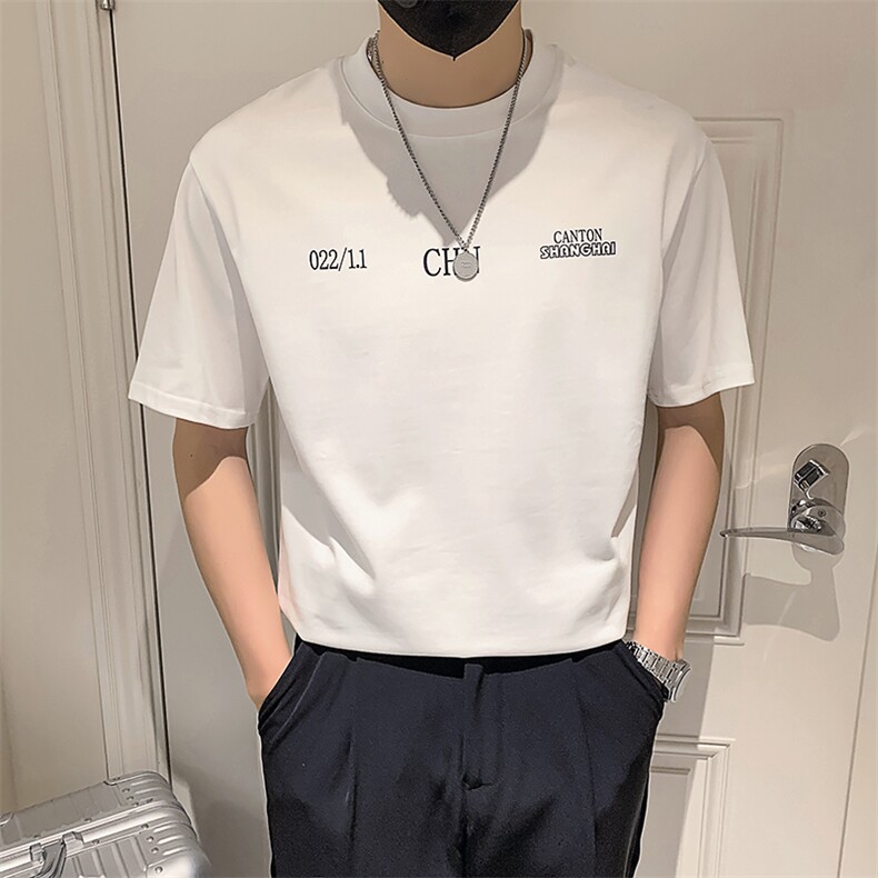 黑色2023精神小伙修身男士圆领印花短袖T恤打底衫潮T091-P48控68,男装T恤,电商A108