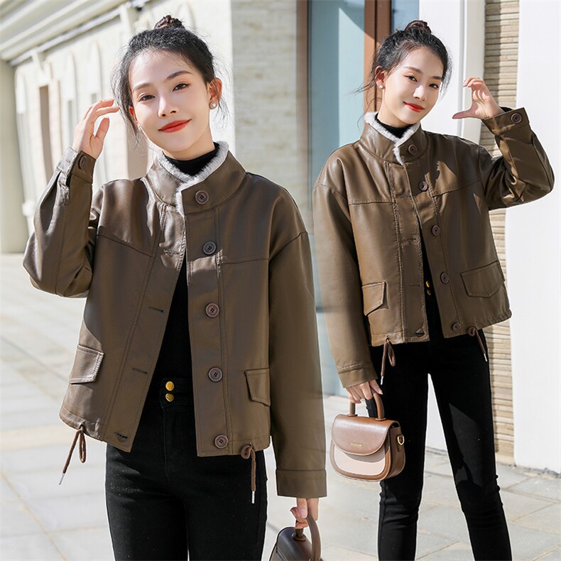 【2024冬季女装新款】时尚休闲加绒休闲皮衣外套皮棉，女装皮衣，缘衣格
