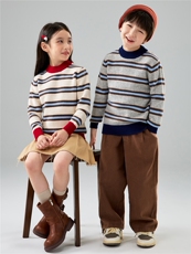 儿童秋冬新款加厚条纹针织衫100%羊毛打底毛衣男女童彩条打底衫，童装儿童羊毛衫，初丹羊绒童装