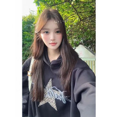 5398-P50原版做工刺绣贴布后包领休闲卫衣薄款/加绒，女装卫衣/绒衫，星座617A-2