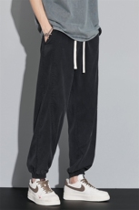 黑色侧麦标运动裤男春夏2025新款松紧抽绳垂感束脚长裤DY562-P65，女装休闲裤，电商A178-1