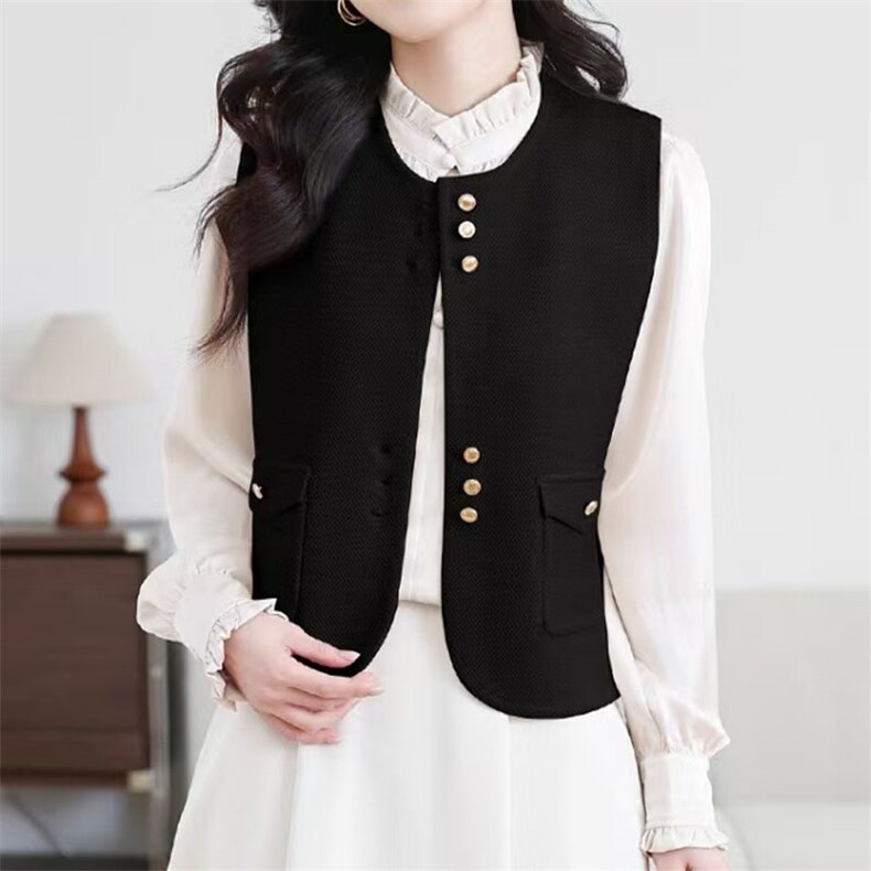 2025年秋季女士假口袋金丝马甲，女装马甲，萱芳婷羊绒