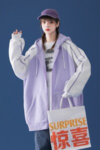 中性 秋季潮流纯色开衫连帽宽松卫衣 B100  P55控78加绒P65图片