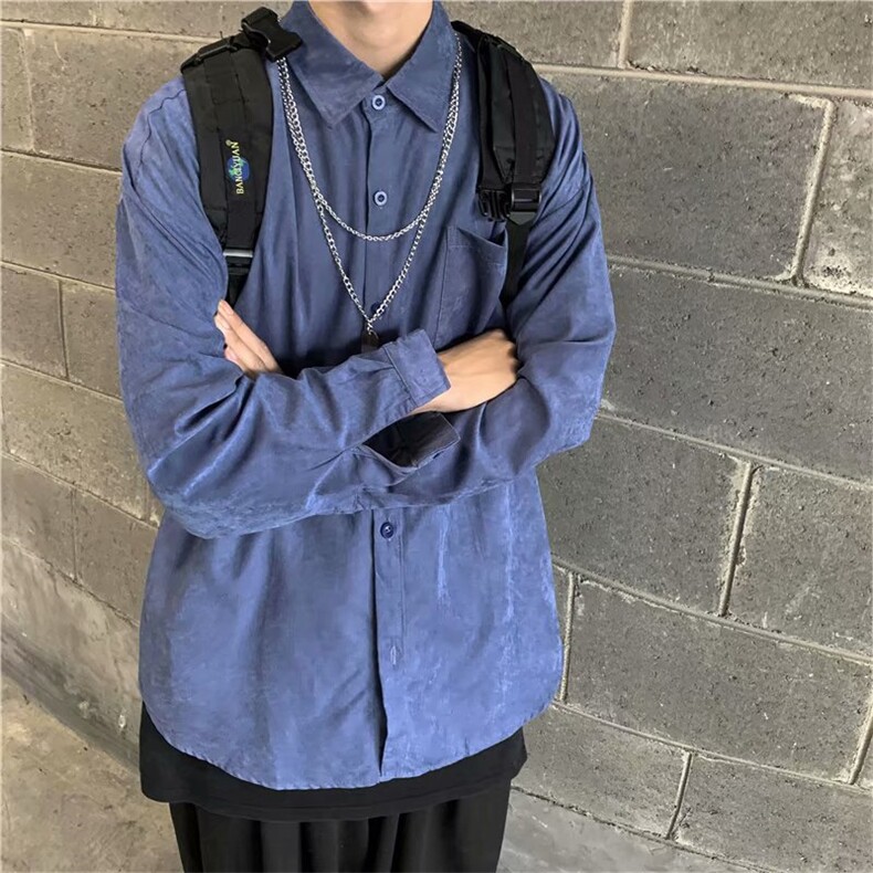 长袖衬衫男夏季潮流休闲宽松冰丝衬衣痞帅外套W1023310B-1P30,男装衬衫,星座310B-2