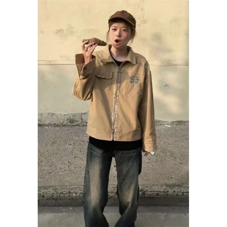 美式复古刺绣工装夹克春秋小众高级感宽松休闲翻领外套,男装夹克,星座1210-1