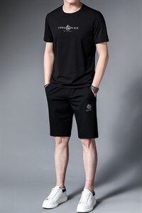夏季新款套装男2022宽松薄款短袖冰丝套装男休闲时尚百搭夏装图片
