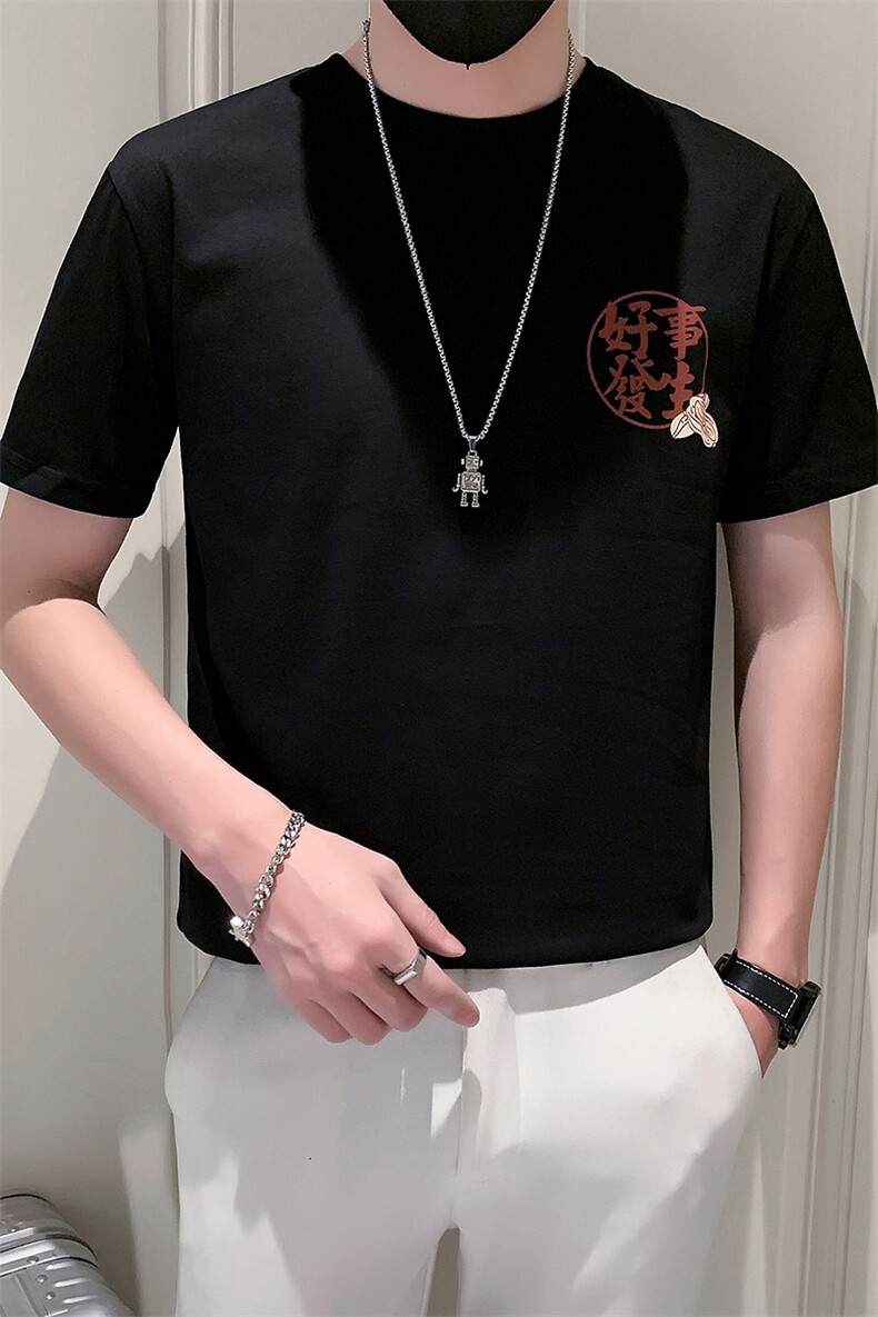 TX28-P38夏季T恤男短袖半截袖新款男装上衣痞青年半袖-黑1控58,男装T恤,电商D327